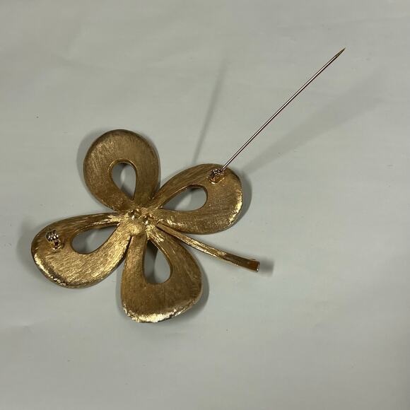 Vintage Gold Tone Four Leaf Clover 2.5” Brooch - Picture 5 of 7